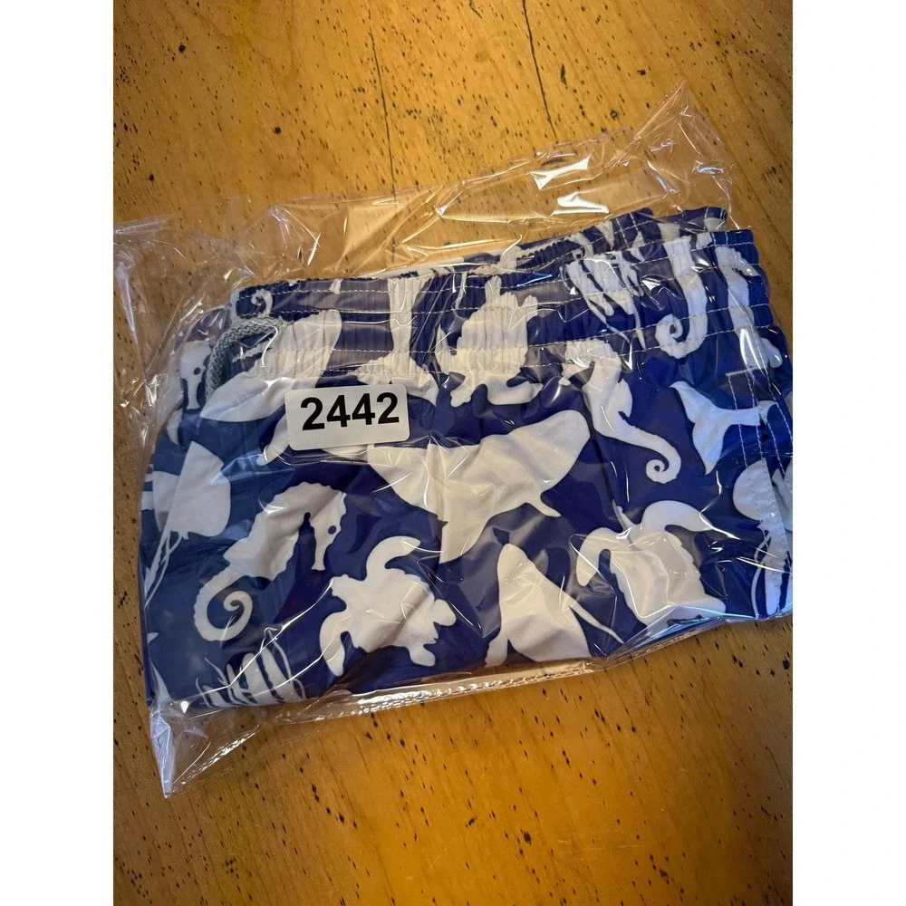 Vilebrequin Moorea XXL Blue White Sea Animal Print Swim Trunks Board Shorts
